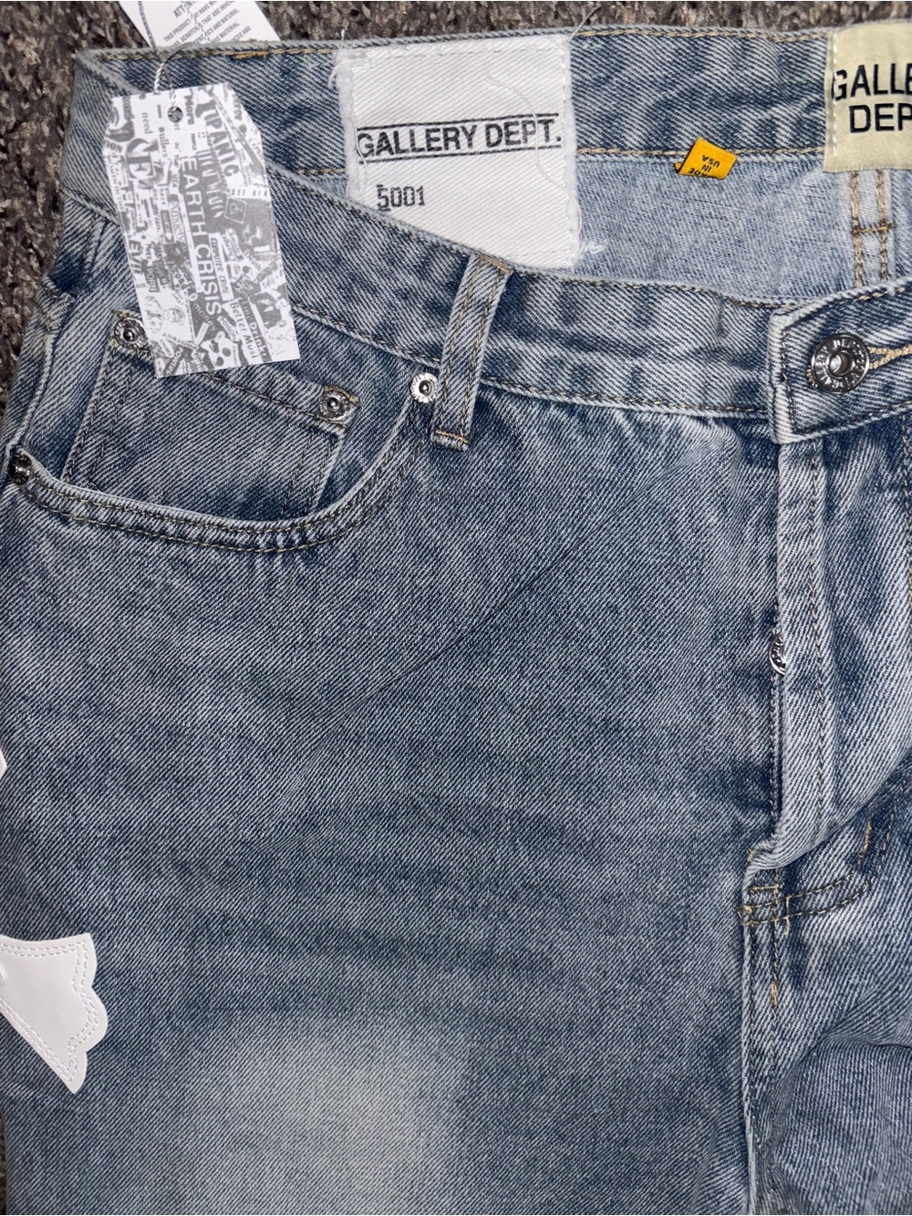 Gallery Dept Light Blue Flare Jeans with White Cross Details - Picture 5 of 10